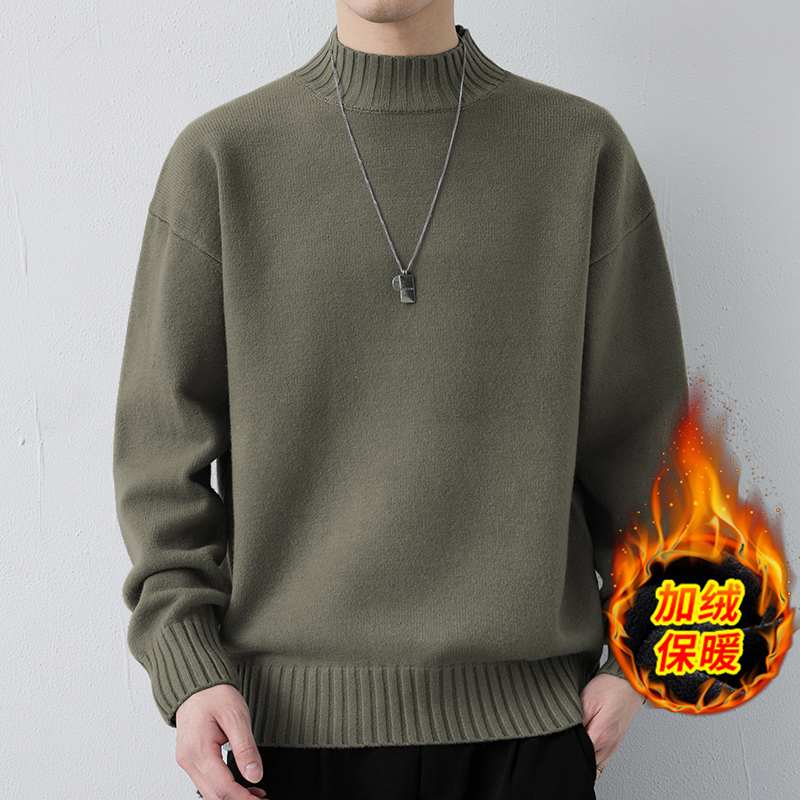 半高领毛衣男加绒秋冬25-30岁男士毛衣针织衫潮冬款打底衫圆领男
