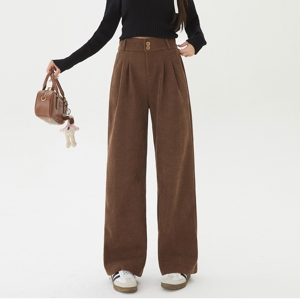 unifree美式复古元气减龄舒适保暖高腰宽松直筒休闲裤