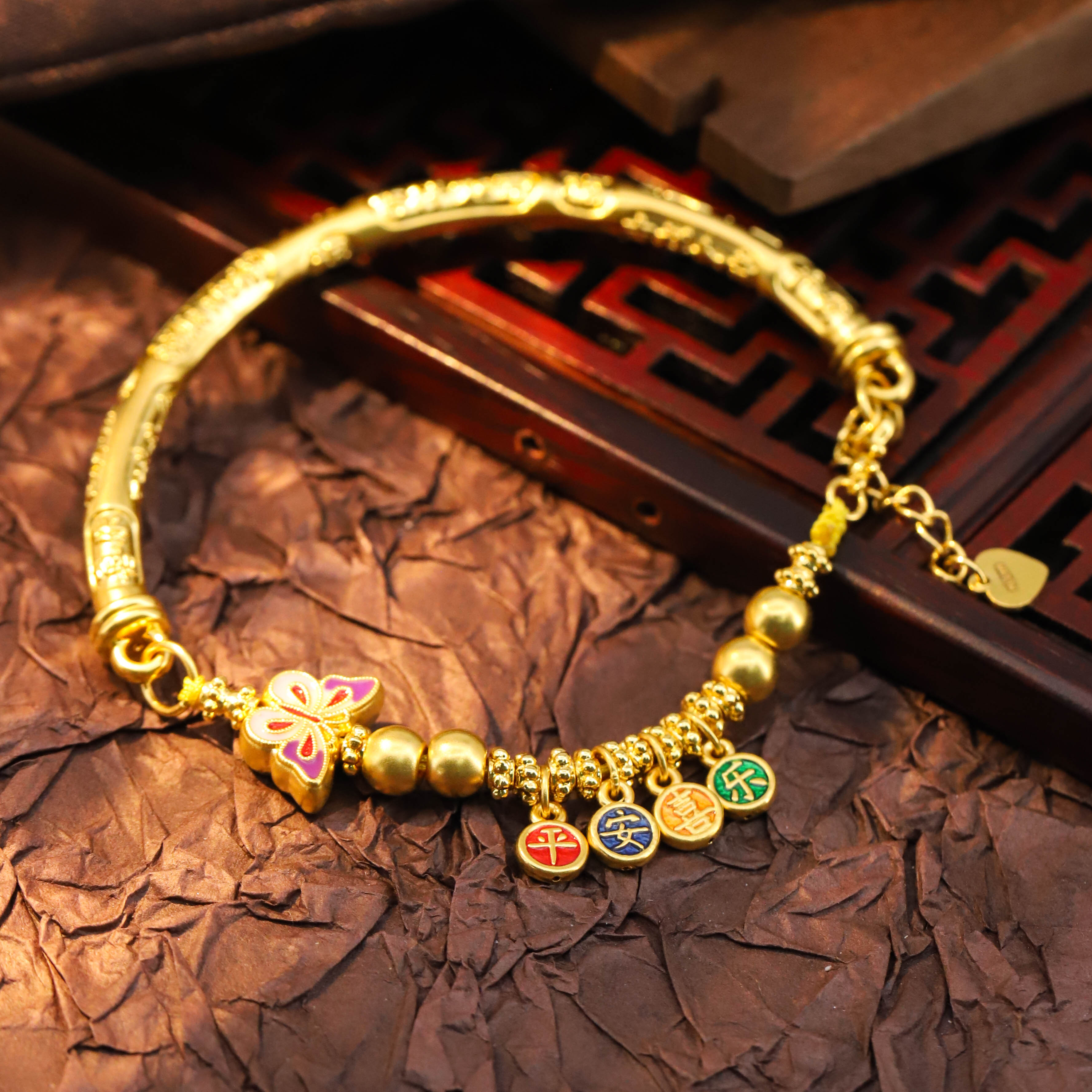 鸣钻国际【敏敏专享】足金999投资金 平安喜乐半镯  HJS926