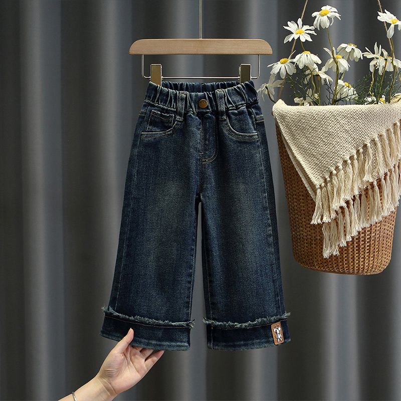 女童牛仔裤2023秋季新款童装小孩子宽松直筒休闲裤儿童时髦阔腿裤