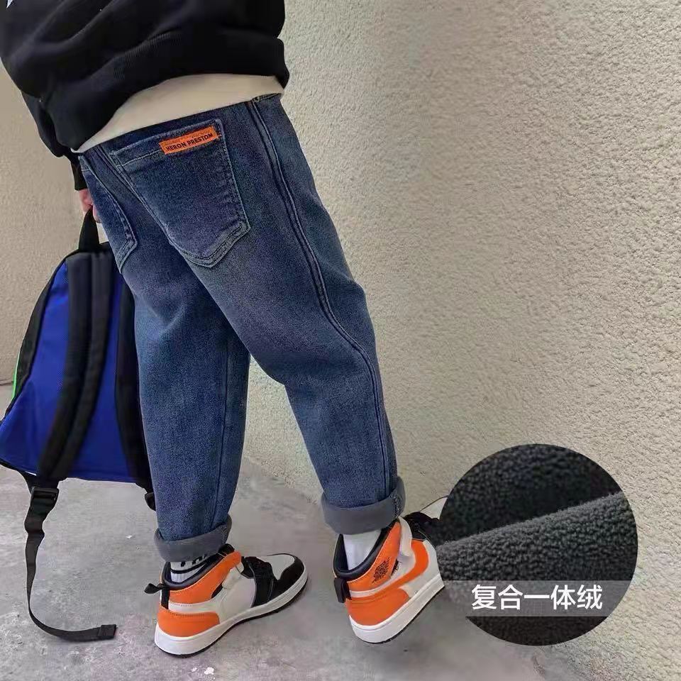 童装男童加绒牛仔裤秋冬款2023新款中大童潮流裤子时尚儿童长裤潮