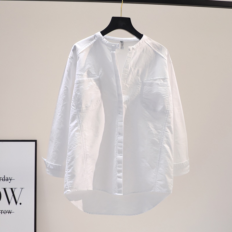早秋新款白色轻奢衬衫高级感宽松小众白衬衣女韩版洋气微胖上衣