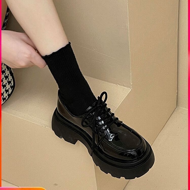 卓诗尼沿荐英伦风厚底小皮鞋女2023新款秋冬百搭黑色jk单鞋松糕乐