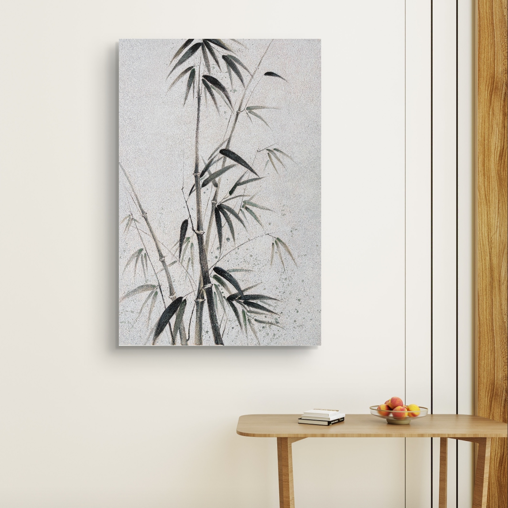 高级艺术手绘油画《竹韵》茶台客厅餐厅挂画雅致设计中式装饰油画