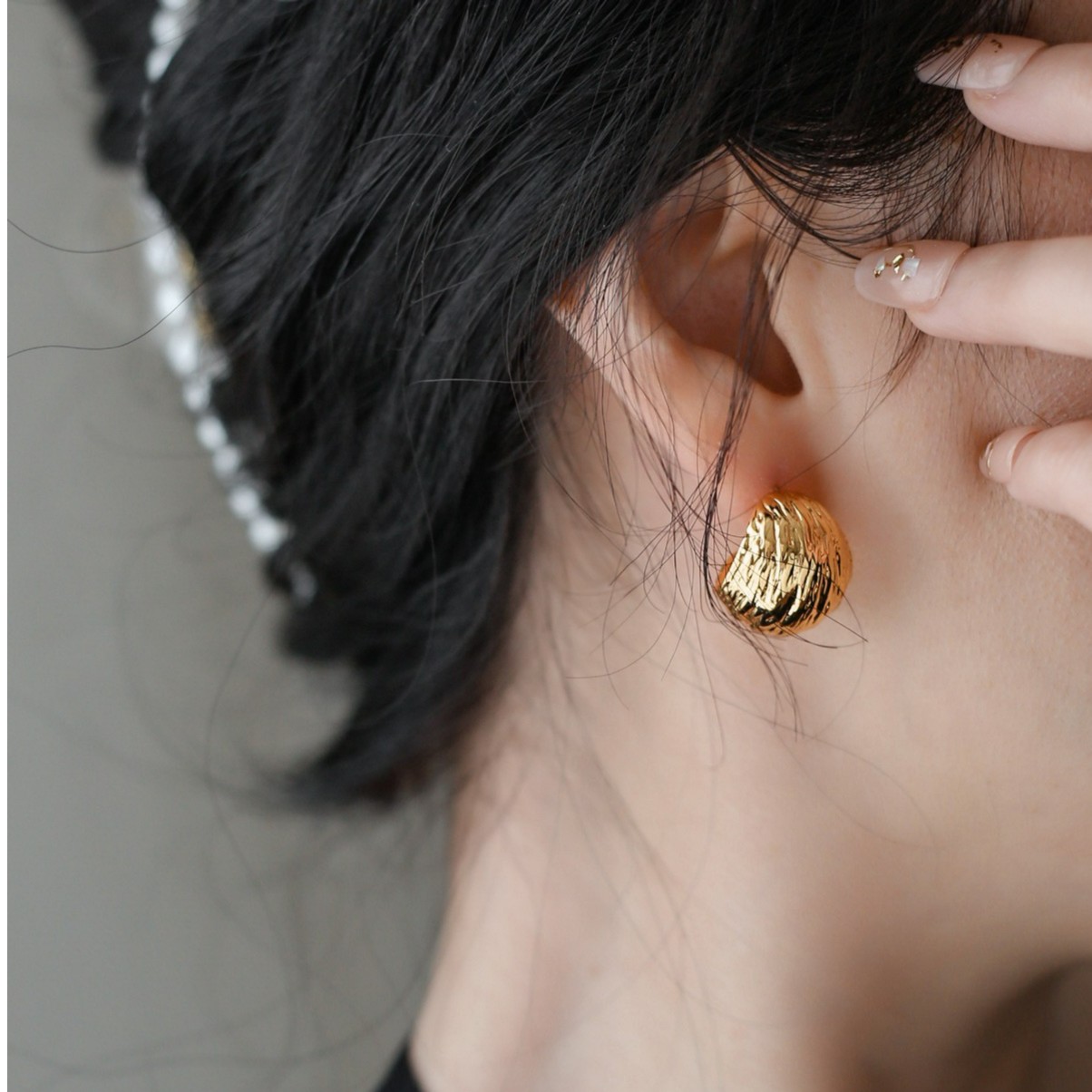 铜合金耳饰 荷塘月色法式复古金属耳饰女小众设计轻奢高级感耳钉