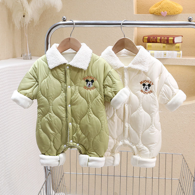 【品牌】新生儿秋季加绒连体衣男女宝宝冬季薄棉哈衣卡通外出服