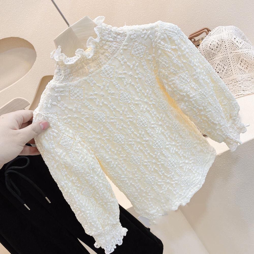 【品牌】童装2024新款女童韩版中高领加绒加厚打底衫女孩洋气蕾丝