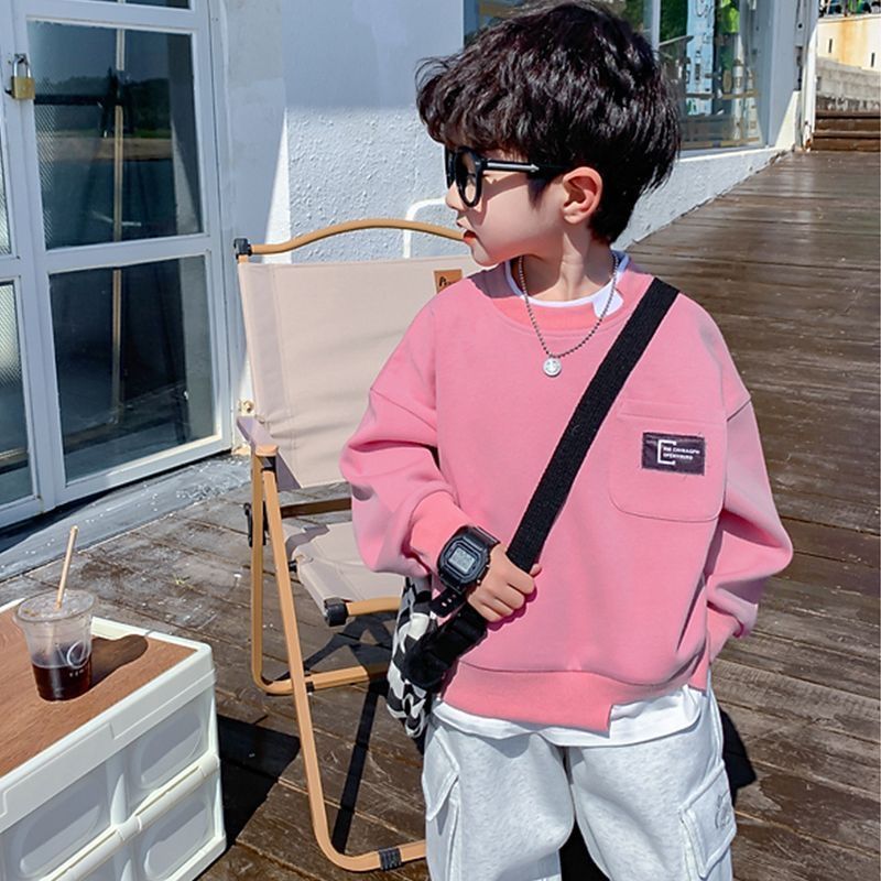 【品牌】男童卫衣新款2024新款儿童长袖T恤假两件衣服帅气韩系潮牌