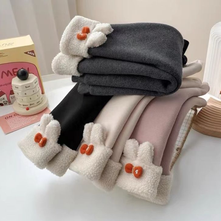 【小扬哥推荐】女童兔耳朵加绒打底裤加厚秋冬季女宝宝一体绒羊羔