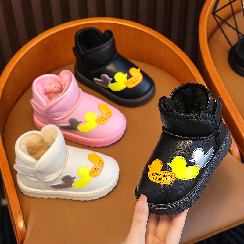 【品牌】儿童冬季皮面雪地靴2023新款男女童加绒加厚保暖鞋宝宝软