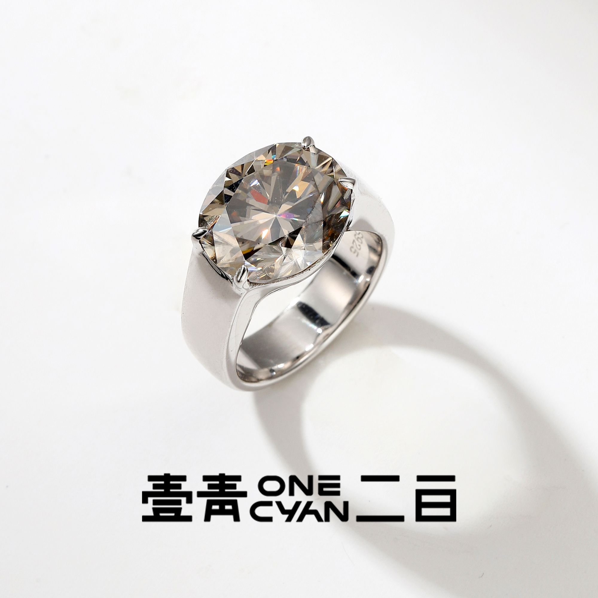 925银戒指 《月棠》灰莫桑石复古小众精致银色白色纯银戒指时尚轻奢