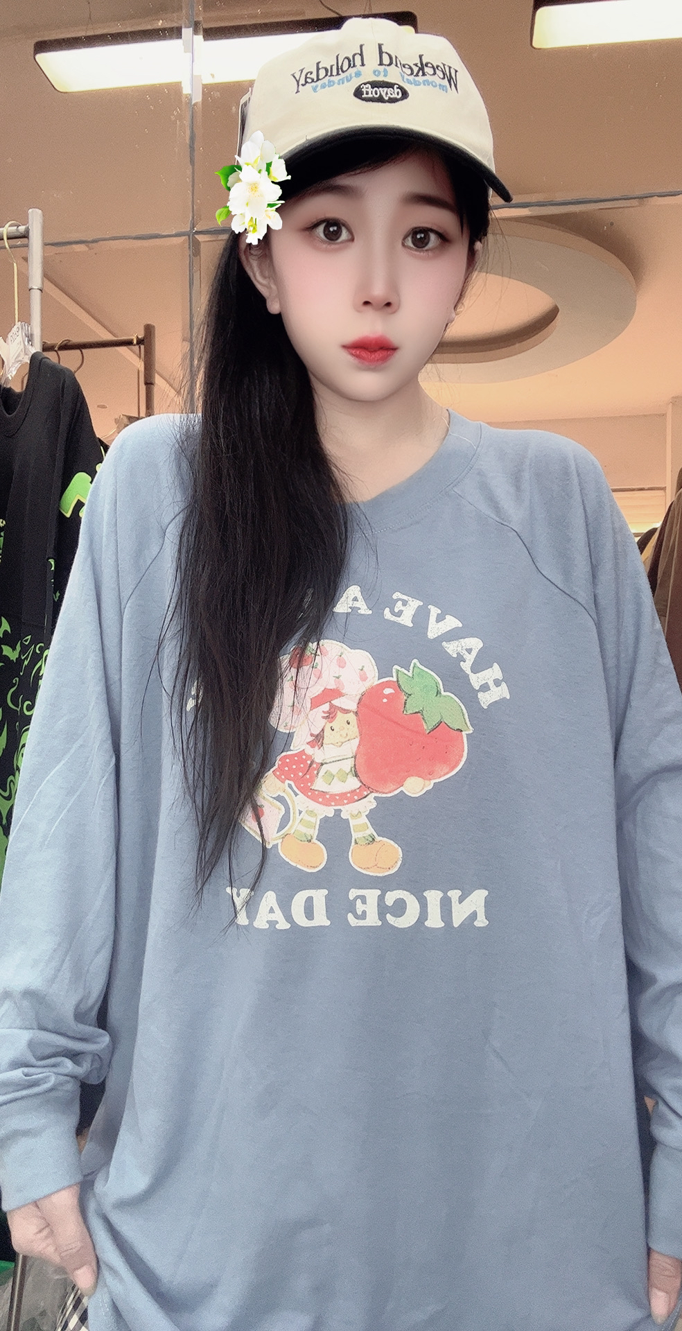 外贸纯棉T恤长袖草莓娃娃