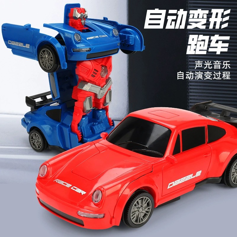 【宝宝超爱玩】万向行驶全自动变形警车机器人儿童电动炫酷声光玩具