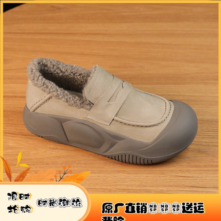单鞋绒面松糕底一脚蹬橡胶低帮鞋中跟(3-5cm)中口圆头人