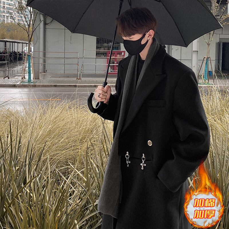 杭州意法金属飞机扣风衣外套男加棉加厚中长款毛呢大衣秋冬季上衣