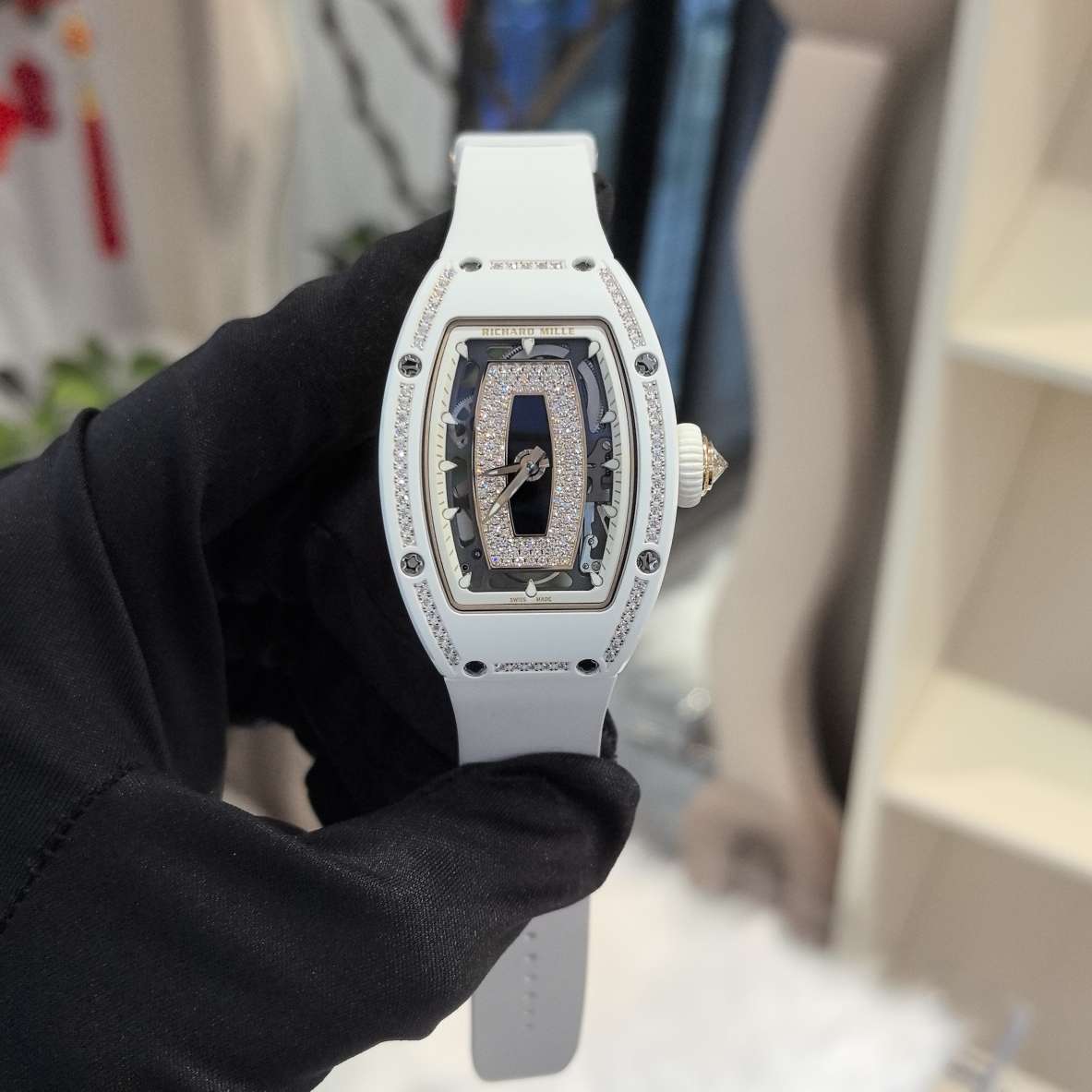 99新  宝诚奢品/理查德米勒/RM07-01 白陶瓷边钻黑唇/2020年