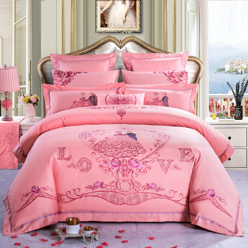 【浪漫婚礼 -玉】全棉纯棉婚庆四件套大红色刺绣花结婚床上用品陪嫁