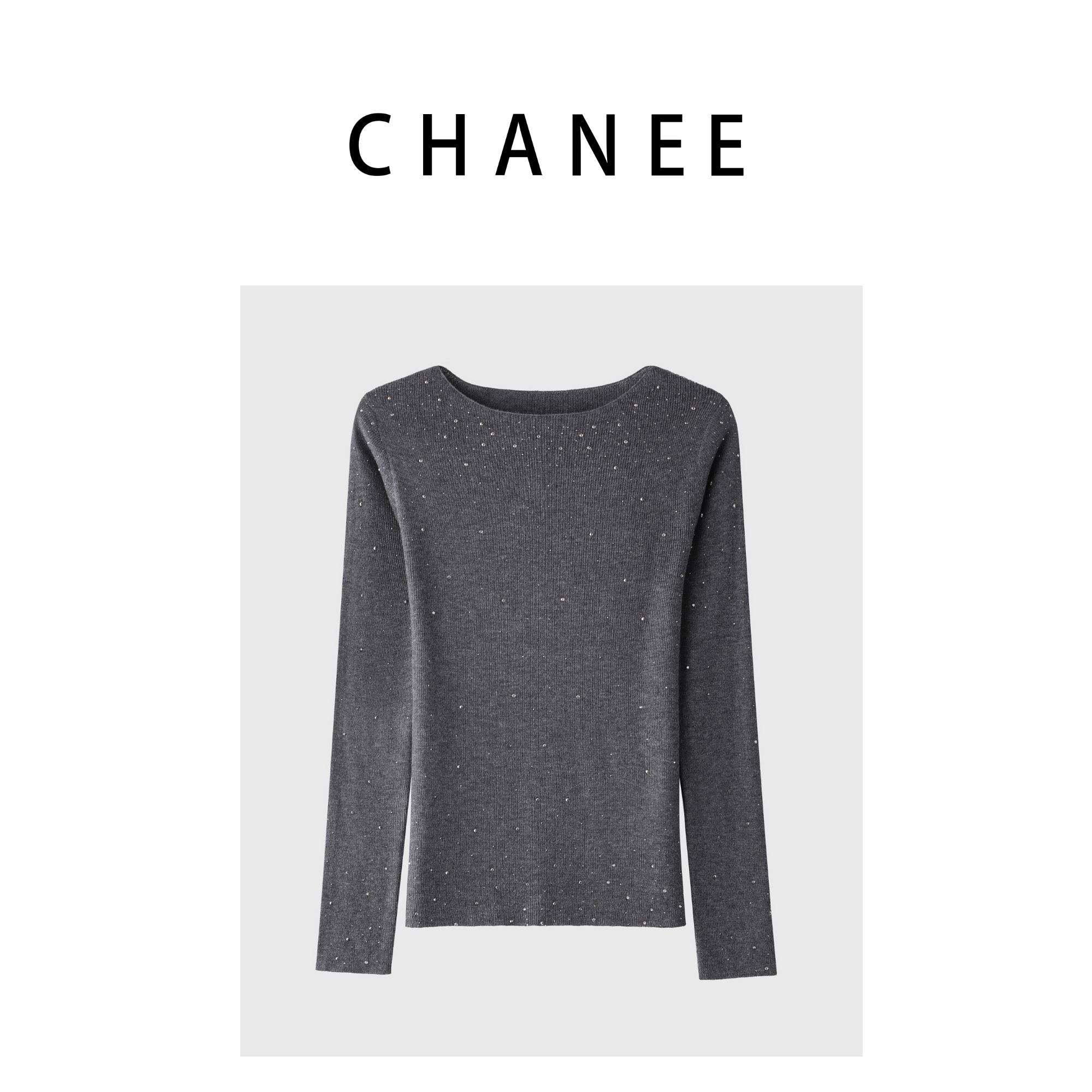 红人上新长袖气质时尚百搭一字领设计师修身针织衫秋冬明星款