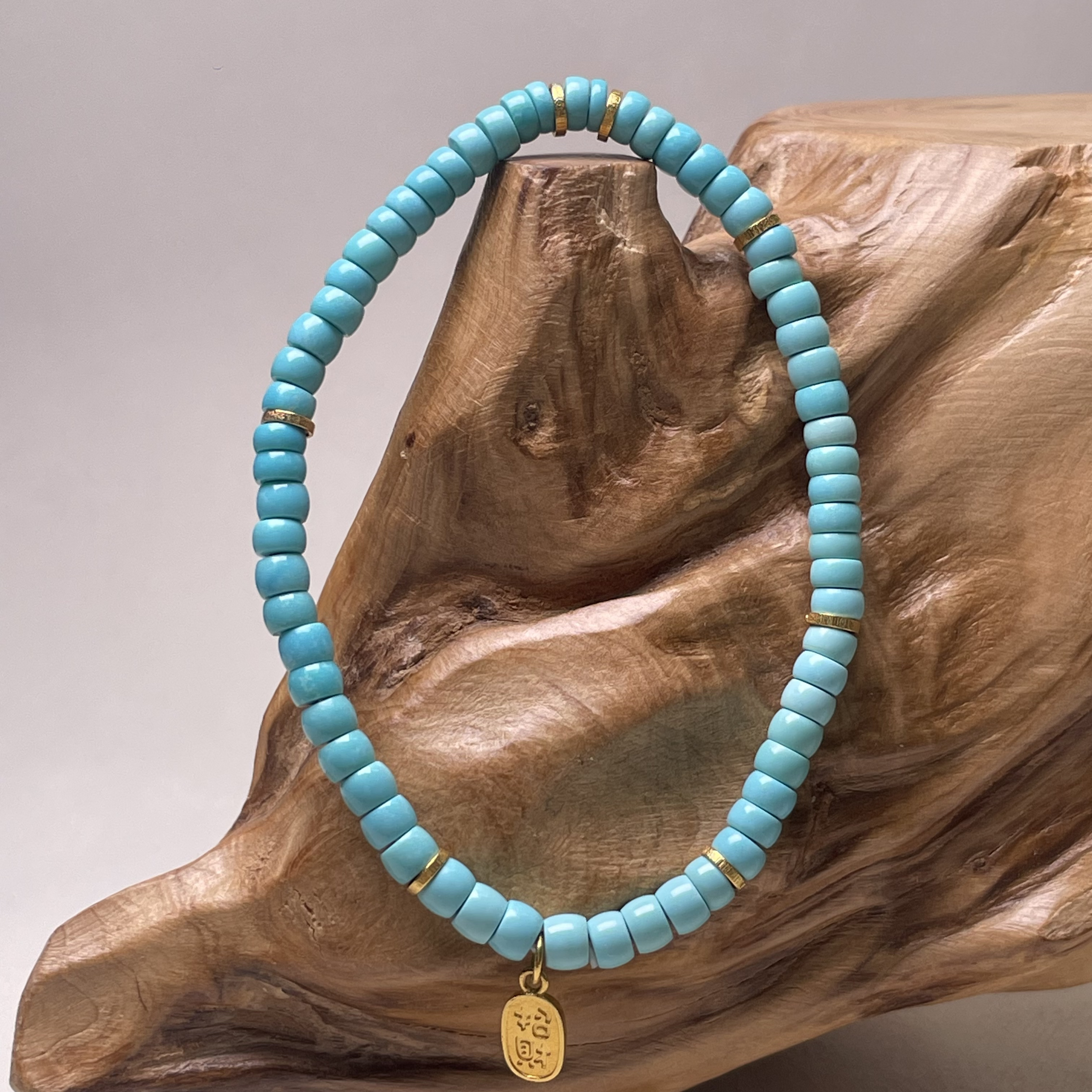 原矿绿松石手串4mm重5.12克精品玉化料18K搭配无水无油干料实拍