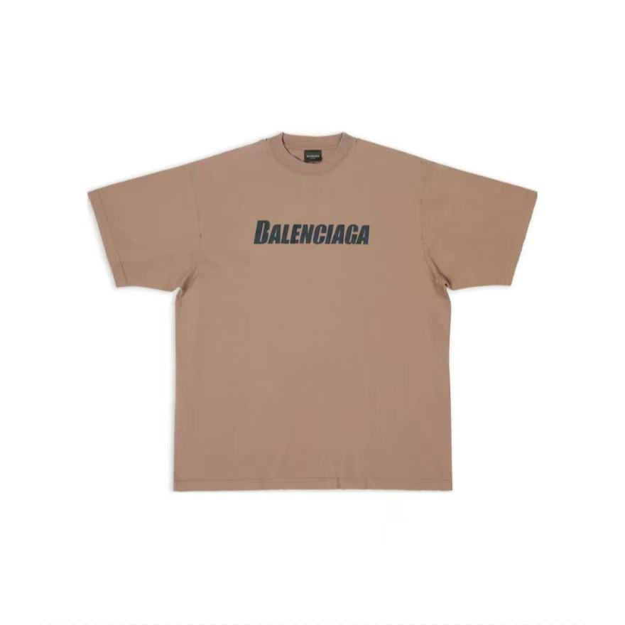 全新未使用 Balenciaga/巴黎世家 SS23字母印花做旧短袖宽松浅棕
