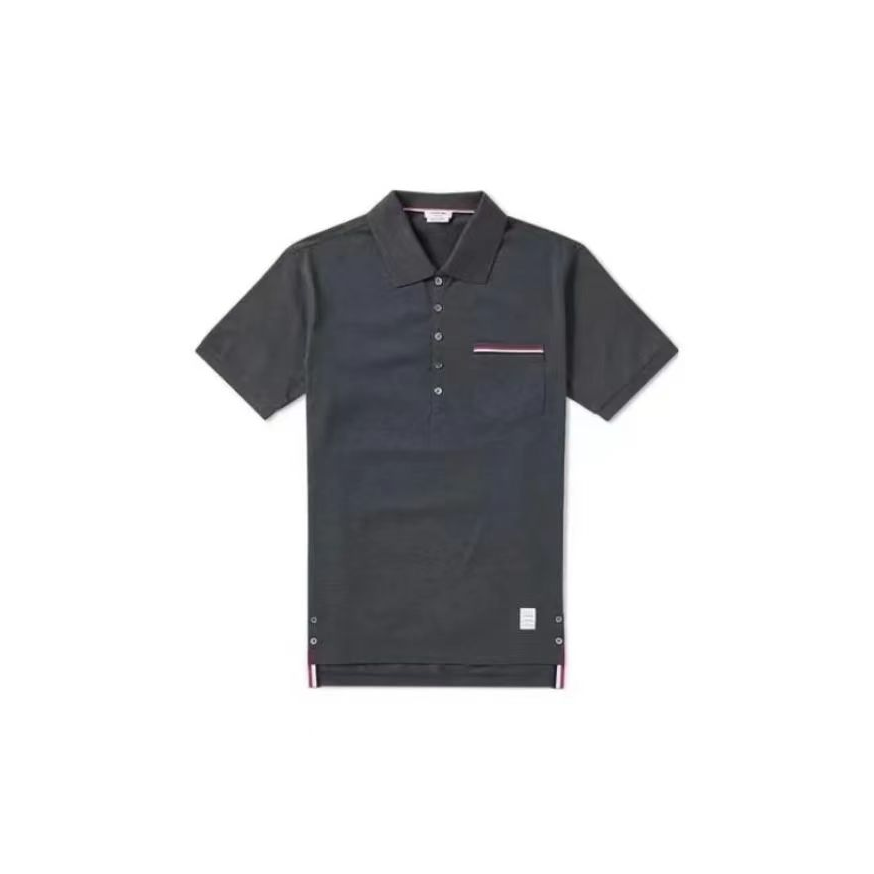 全新未使用 THOMBROWNE 珠地珍珠贝母Polo衫短袖棉质男款黑色