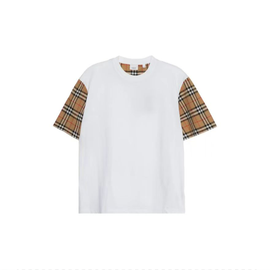 全新未使用 BURBERRY/博柏利 经典格纹棉质圆领白色短袖80148961
