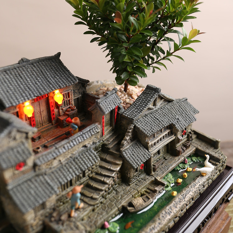 圆点创意农家小院花盆造景微景观盆栽植物绿植茶几阳台装饰摆件