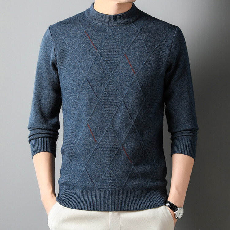 中男士秋冬季青年长袖圆领套头羊毛衫保暖针织修身休闲旅游时尚