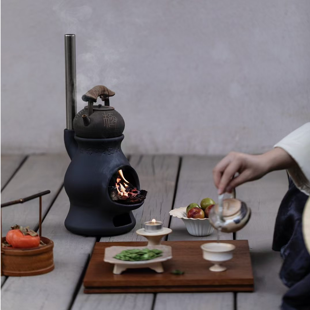 予御｜碳柴两用-观炉套组 设计师新款粗陶炭柴两用煮茶炉小炉子