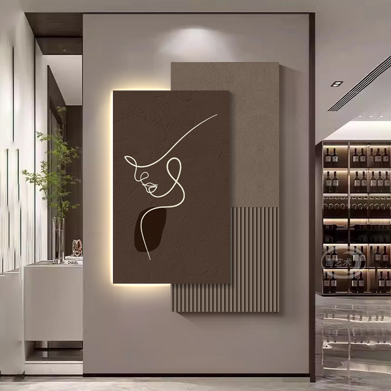 侘寂风玄关装饰画高级感肌理感灯画餐厅壁画客厅过道挂画抽象人物