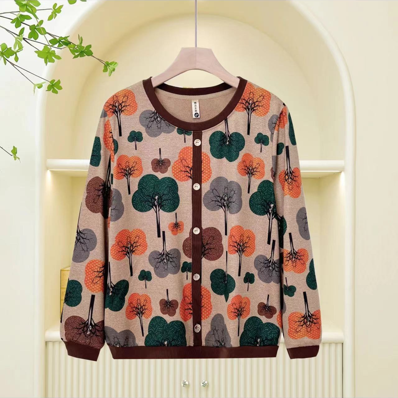 【丽姐家】秋季新款密码学休闲印花长袖春秋女士百搭圆领上衣