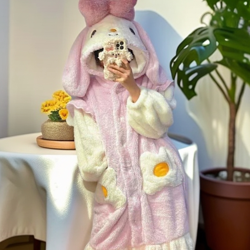美乐兔睡衣女款秋冬季珊瑚绒加绒加厚可爱睡袍ins学生冬天家居服