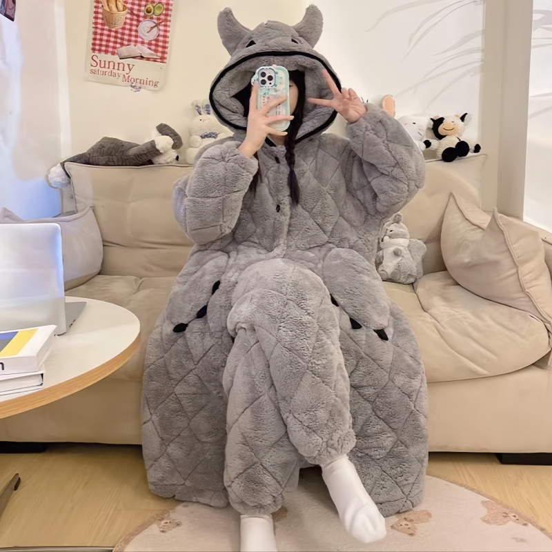 睡衣秋冬款女珊瑚绒三层夹棉睡袍2024新款冬天加厚加绒保暖家居服