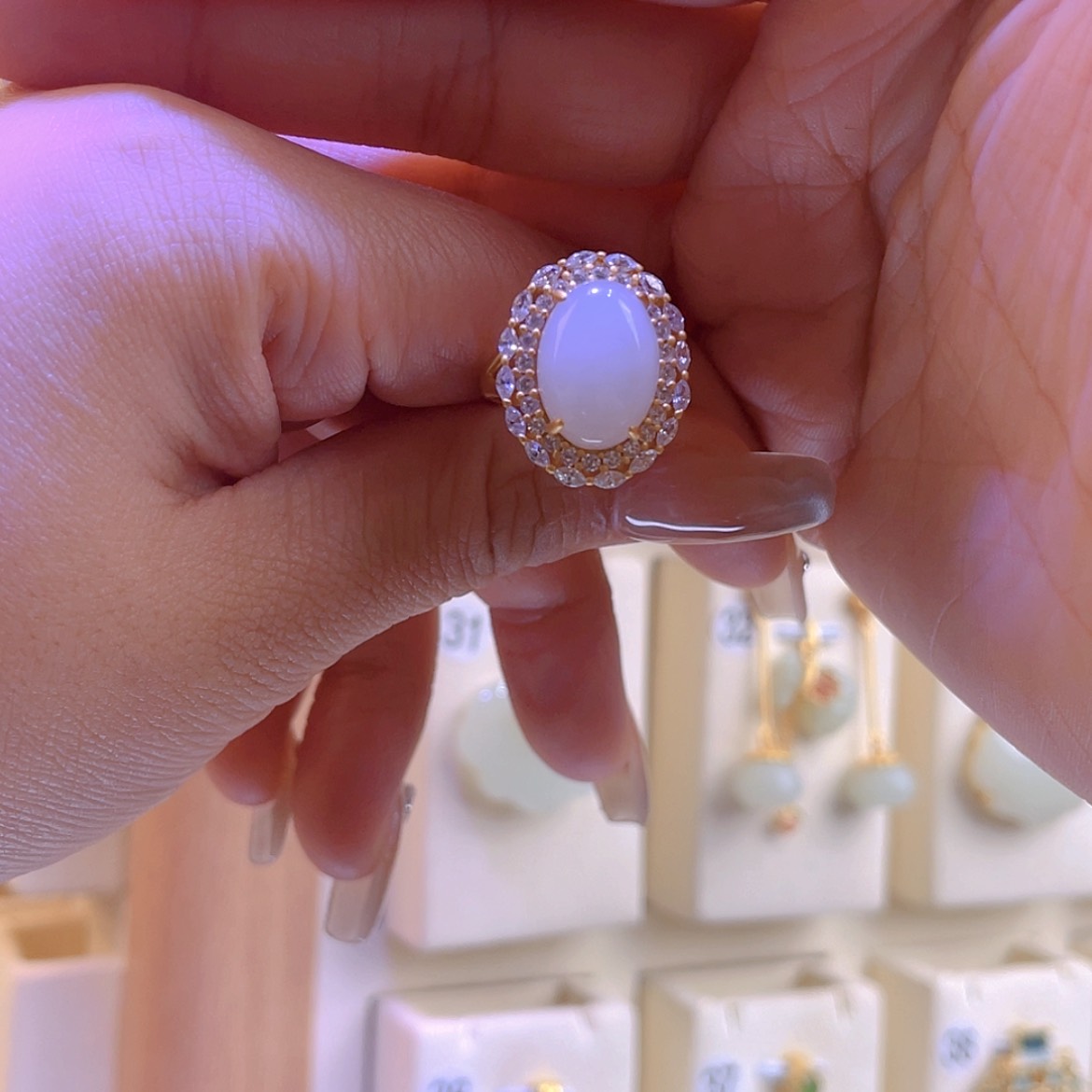 【闪购商品】和田玉戒指银S925镀金镶嵌