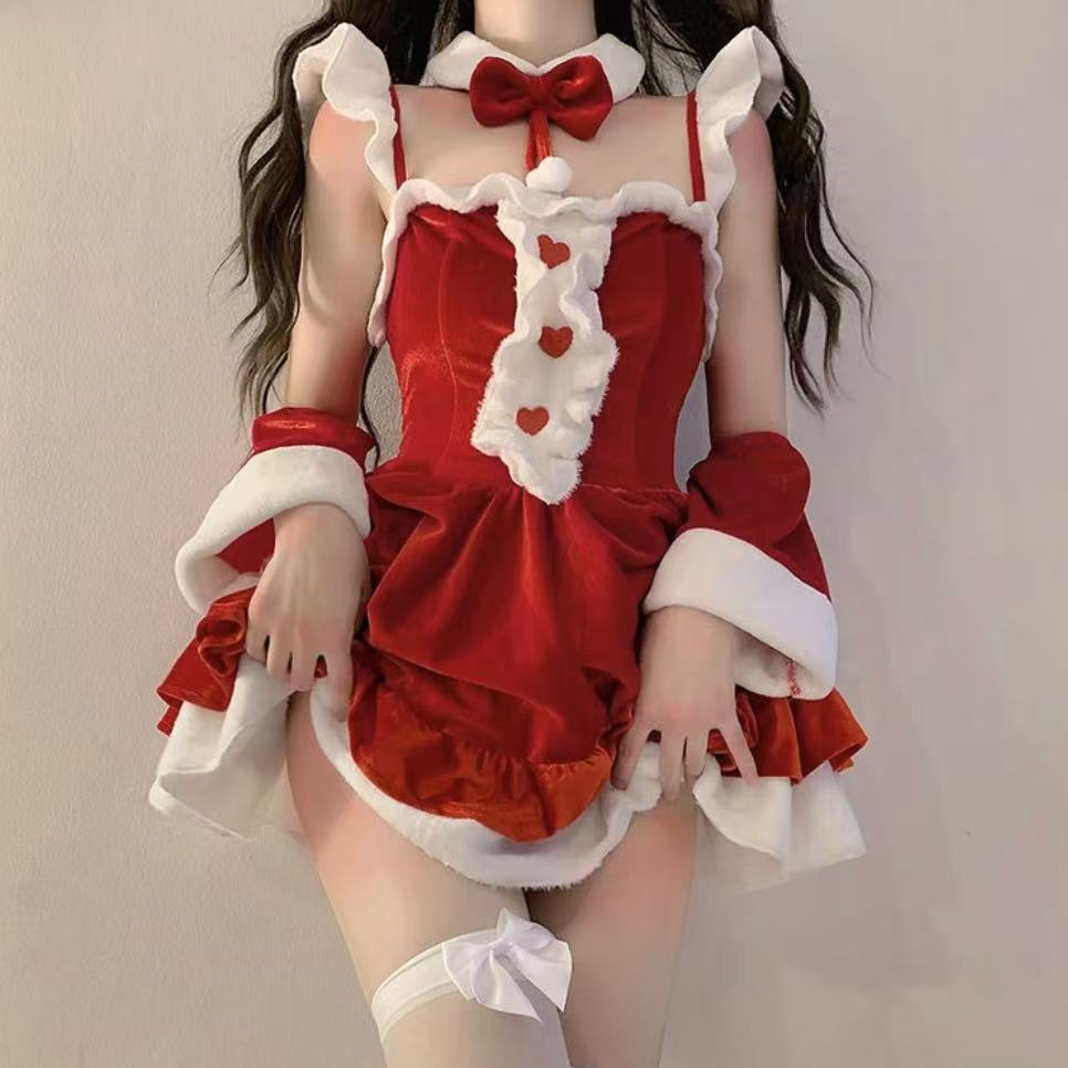 圣诞新款兔女郎性感诱惑cos圣诞装节服装红色系