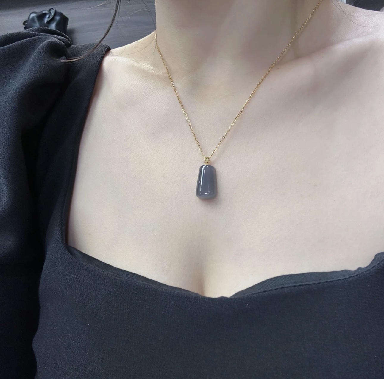 【锦瑟】天然和田玉冰烟紫时尚百搭无事牌吊坠项链