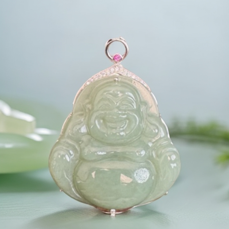 万事允和田玉佛公S925银镶嵌精美雕刻