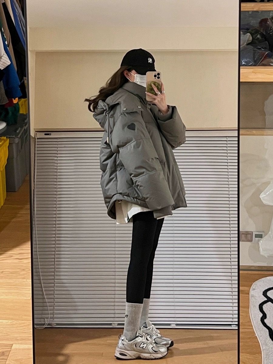 波司澄羽绒服灰色爱心短款羽绒棉服2023年冬季新款男女情侣加厚小