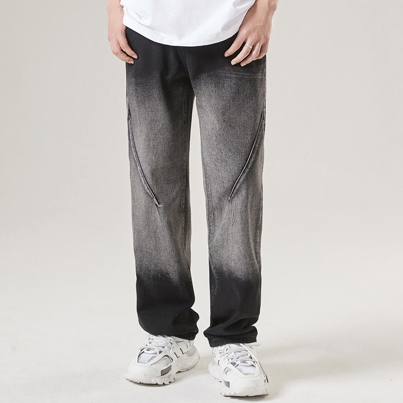 RUMMANDY水洗渐变色牛仔裤男显瘦休闲直筒裤子男女同款