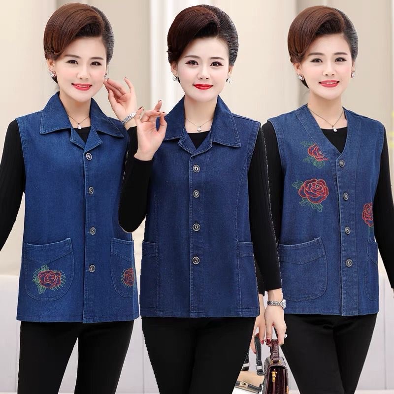 春秋中老年大码水洗棉牛仔马甲