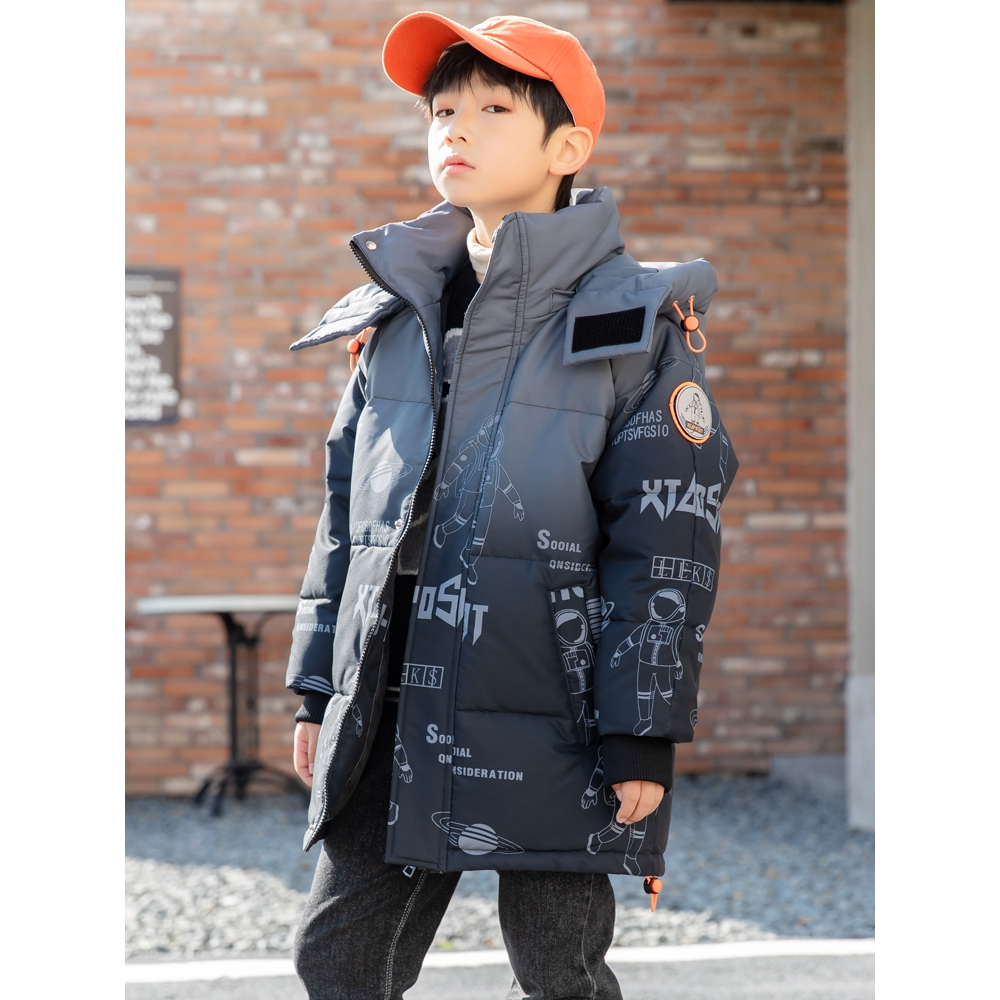 巴拉巴拉2023新款洋气儿童羽绒服男童中长款渐变加厚男孩大童冬