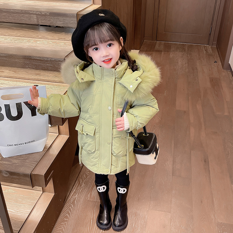 巴拉巴拉女童羽绒服冬季2023新款儿童洋气女宝宝嫩绿白鸭绒中长