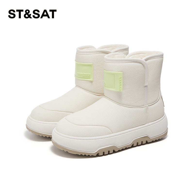 星期六女款短筒时尚保暖百搭厚底简约加绒加厚圆头套脚短筒雪地靴