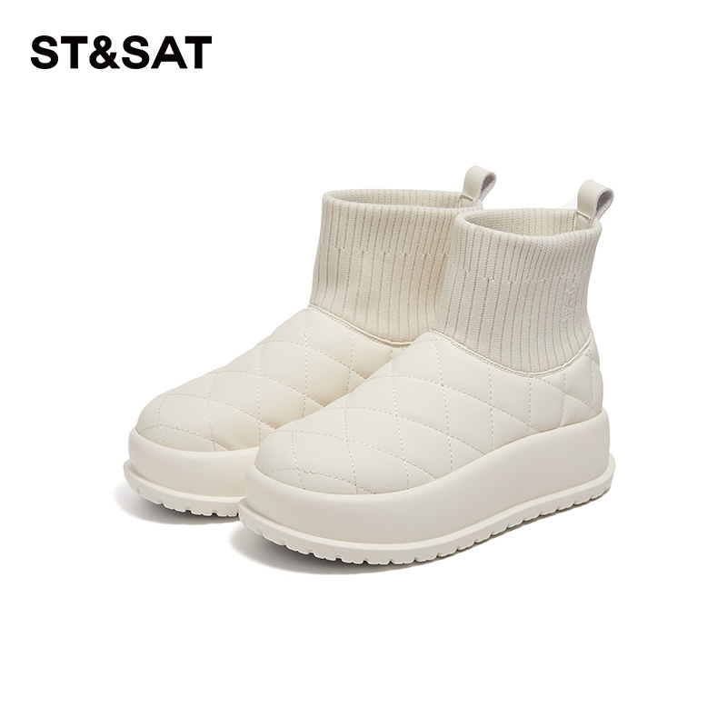 星期六女式冬季时尚休闲百搭厚底加绒加厚舒适保暖圆头短筒雪地靴