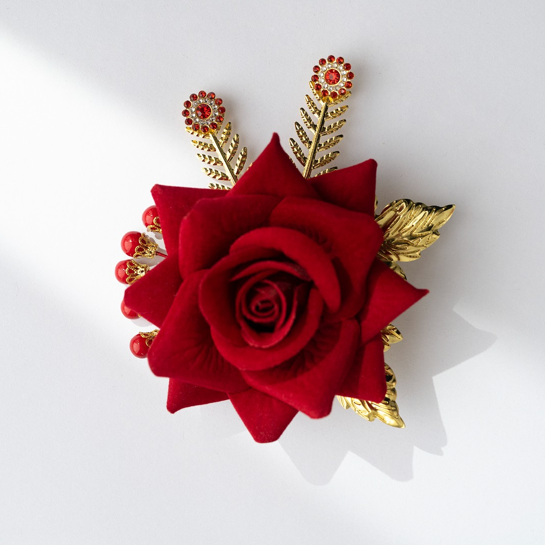 【花开富贵】2026年爆款酒红新式头花,婆婆妈妈头戴头花