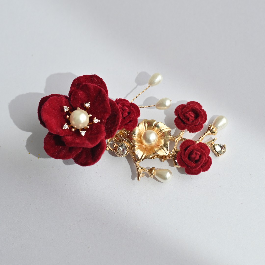 【锦上添花】2026年酒红色新款妈妈头花,精致洋气款