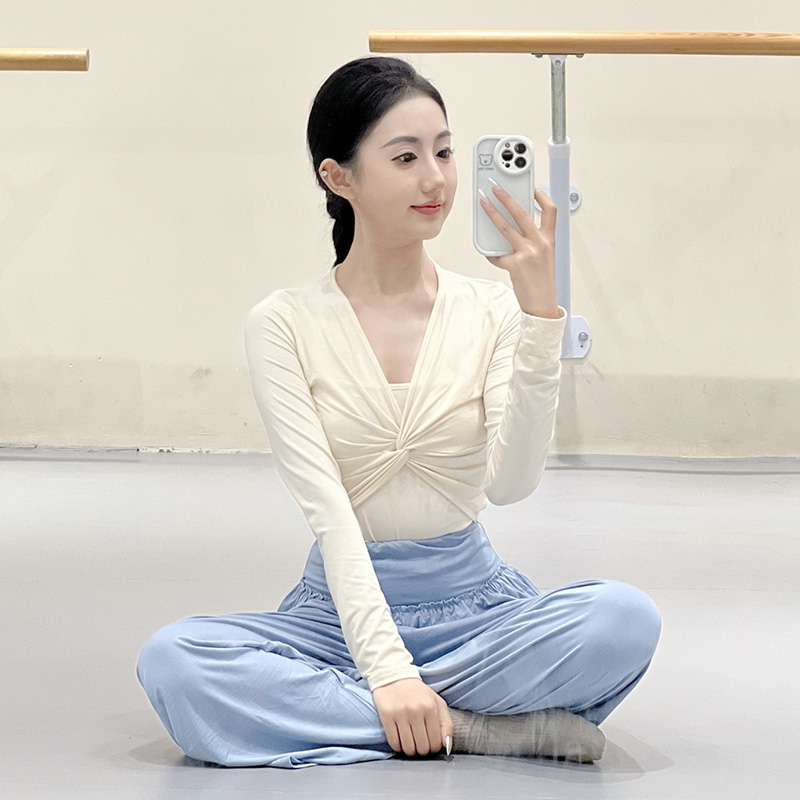 古典舞练功服艺考形体训练服装女现代长袖显瘦芭蕾舞春夏舞蹈上衣