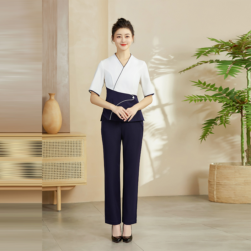 棠越秋冬足浴足疗技师工作服按摩SPA养生馆短袖套装中式显瘦2112