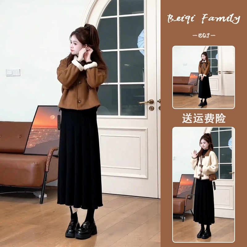 双面咖色羊羔毛外套女秋冬韩系穿搭高级感今年流行独特绝美套装裙