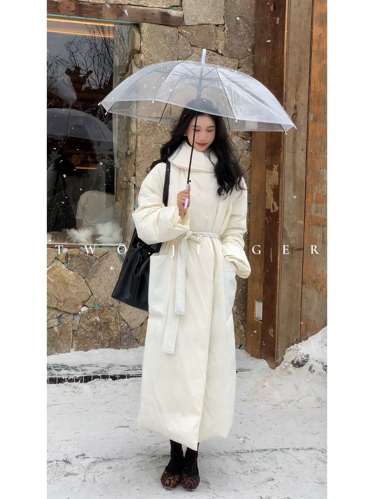 二静子 极简约静奢（冬日伦敦）大袄白鸭绒长款羽绒服HG19933 